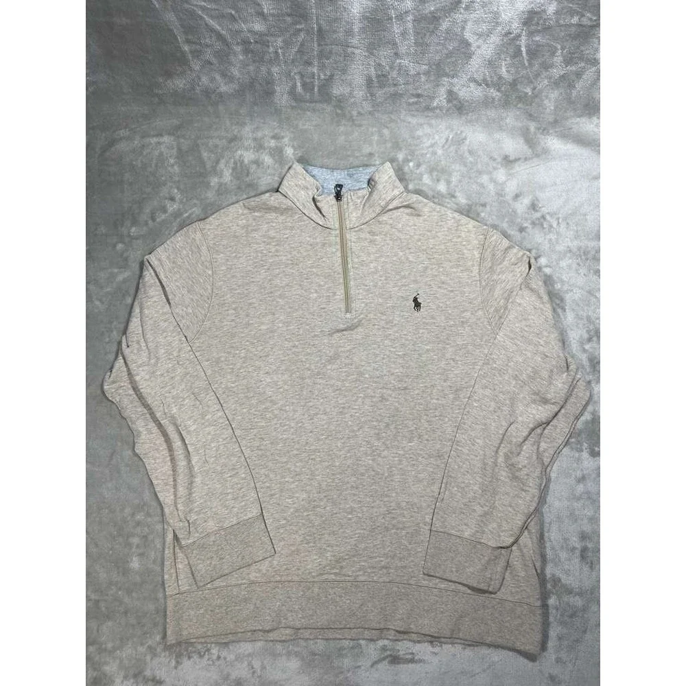 Polo Ralph Lauren Performance 1/4 Quarter Pullover Men Large Beige Sweatshirt